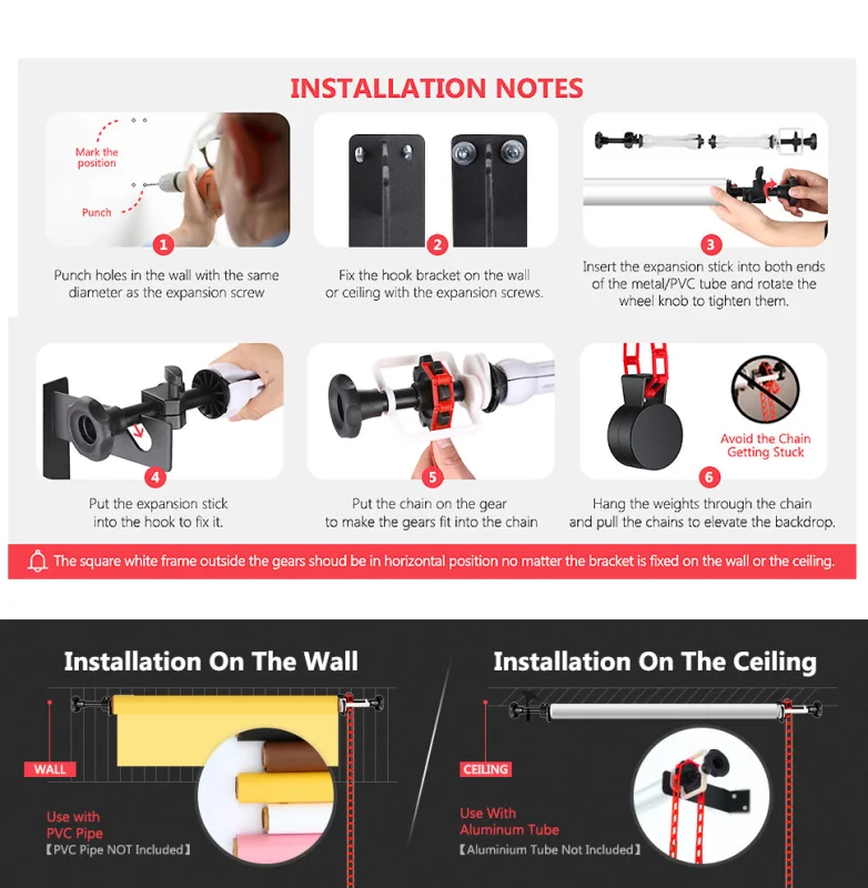 Neewer 1-Pulley Roller Wall/Ceiling Mounting Manual Backdrop Reeling System - Image 3