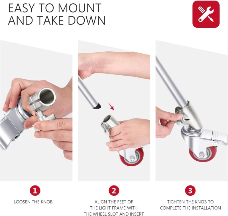 Neewer 3-Pack 75mm Diameter Swivel Caster Wheels for C-Stands - Image 5