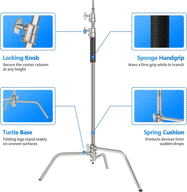 Neewer SC320 Heavy-Duty C-Stand with Arm Grip Heads & Removable Turtle Base - Image 7