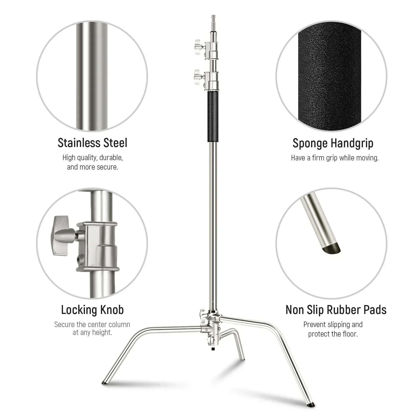 Neewer SC340AW 330cm Air-Cushioned Stainless Steel C-Stand with Boom Arm and Wheels - Image 5