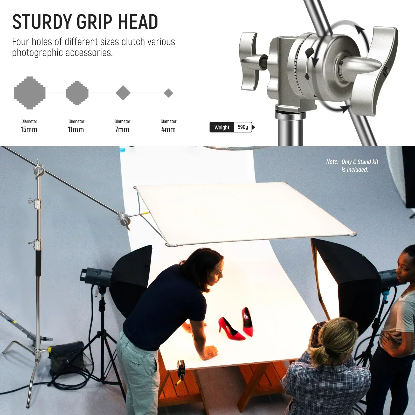 Neewer SC340AW 330cm Air-Cushioned Stainless Steel C-Stand with Boom Arm and Wheels - Image 6