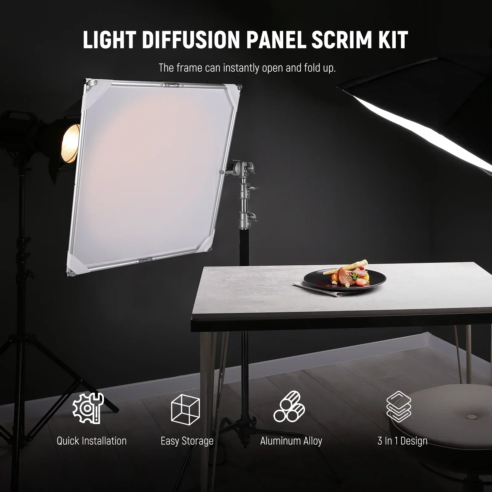 Neewer SF7575F 75x75cm Collapsible Scrim and Reflector Set for C-Stand - Image 6