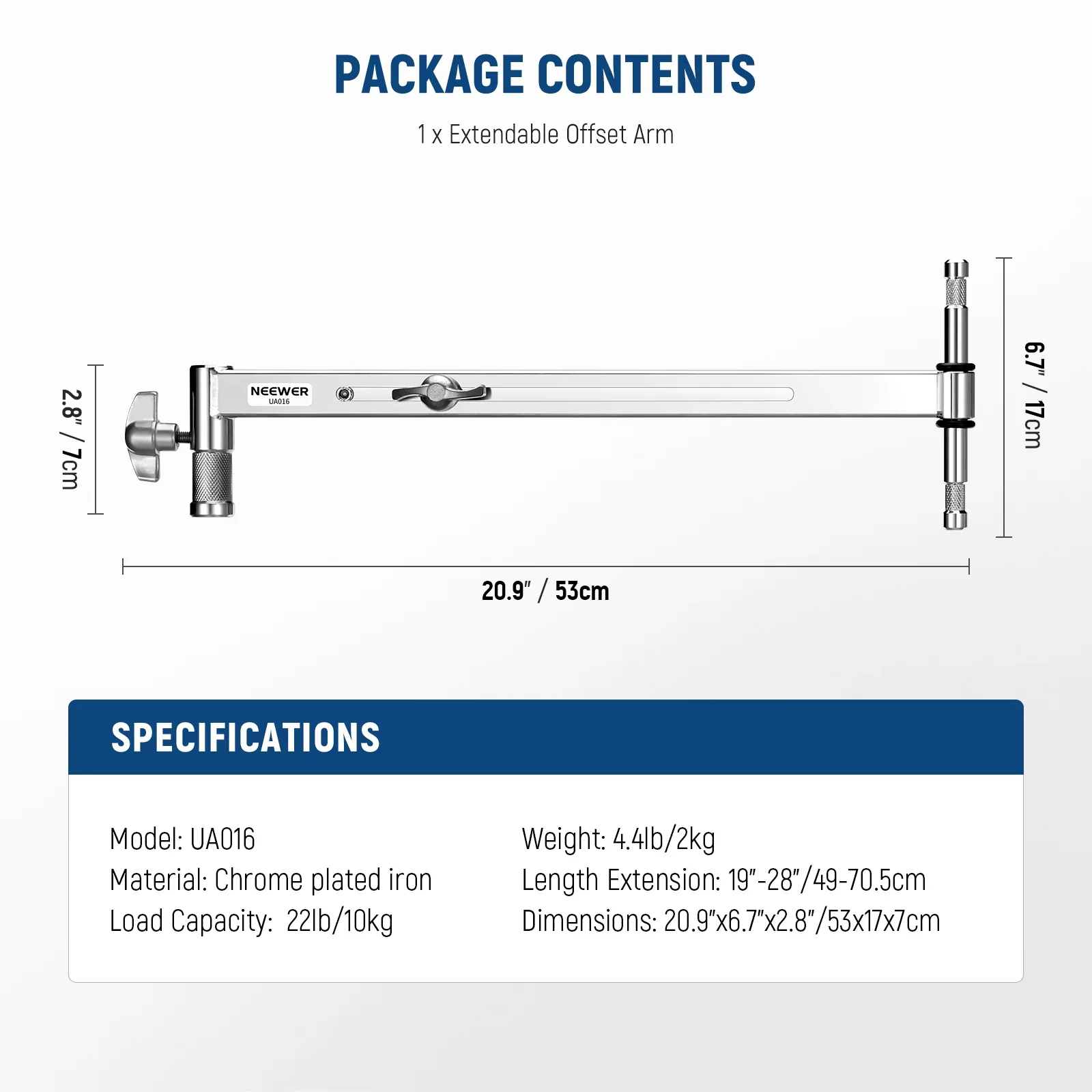 Neewer UA016 C-Stand 49-70.5cm Offset Boom C-Stand Arm with Dual 5/8" Baby Pins - Image 4