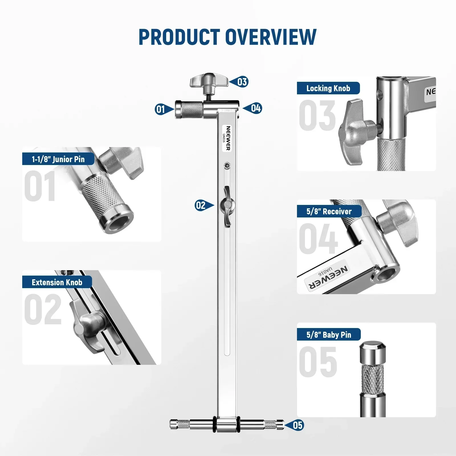 Neewer UA016 C-Stand 49-70.5cm Offset Boom C-Stand Arm with Dual 5/8" Baby Pins - Image 6