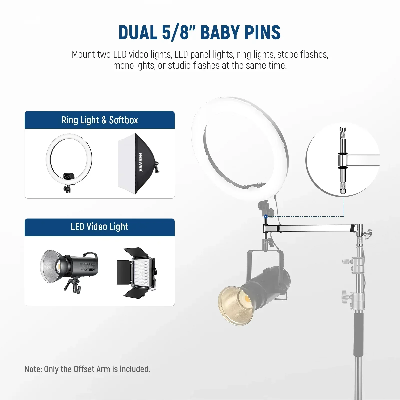 Neewer UA016 C-Stand 49-70.5cm Offset Boom C-Stand Arm with Dual 5/8" Baby Pins - Image 8